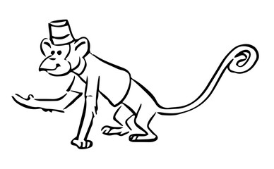 Monkey wearing Top Hat, Retro Vector Illustration