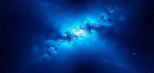 Fototapeta premium Abstract cosmic nebula, deep blue starry night sky with glittering sparkles, cosmos, blue