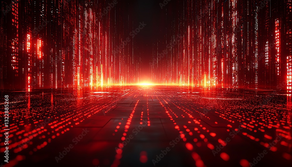 Poster abstract image of a digital data stream with red lights