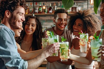 Clear Pixel Picture of Friends Toasting Mojitos at Open Bar