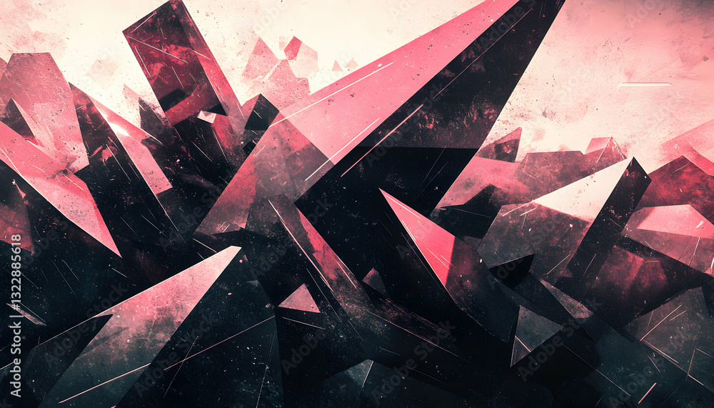 Poster abstract grunge background featuring a chaotic arrangement of dark red and black geometric shapes, c