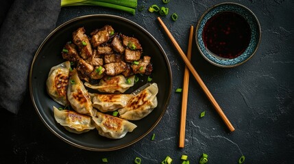 Delicious Asian Dumplings with Pork and Soy Sauce