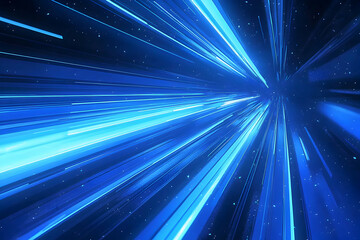 Naklejka premium Abstract blue light streaks converging towards a central vanishing point, suggesting speed, energy, and futuristic technology. Ideal for backgrounds, presentations, or tech-related projects.