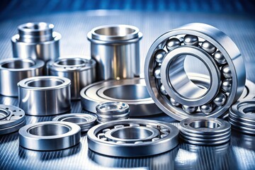 Precision Engineered Metal Components A Close-Up View of Various Industrial Bearings and Related Parts