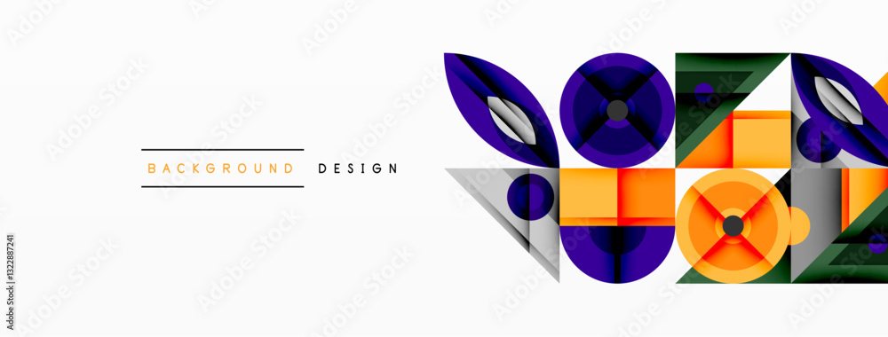 Poster dynamic geometric composition with sharp angles, circular forms, and gradient colors