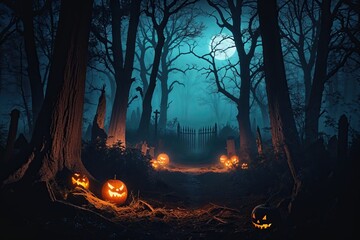 Haunted Forest Shadows Eerie Spooky Night Landscape