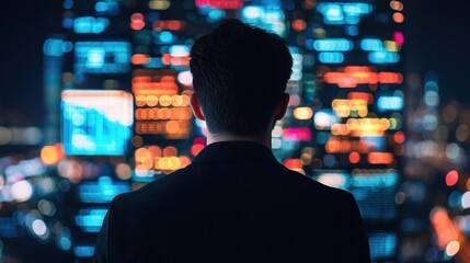 Digital transformation amidst urban chaos cityscape nighttime view futuristic technology concept