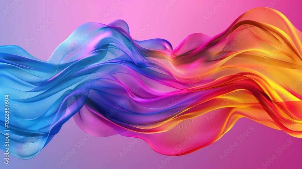 Poster colorful flowing abstract waves on a gradient background