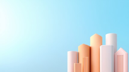 Obraz premium A stylized arrangement of colorful geometric shapes resembling a city skyline against a soft blue background.