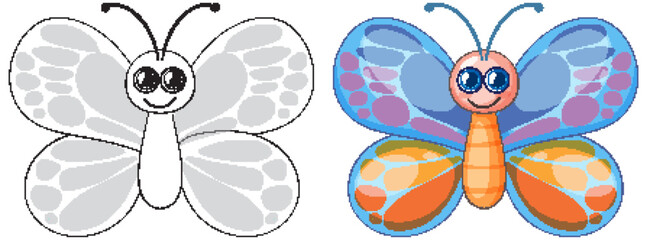 Colorful Butterfly Vector Illustration and Outline