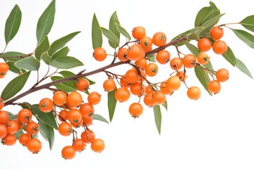 Elegant branch of orange sea buckthorn berries showcasing nature's vibrant beauty on a clean white backdrop