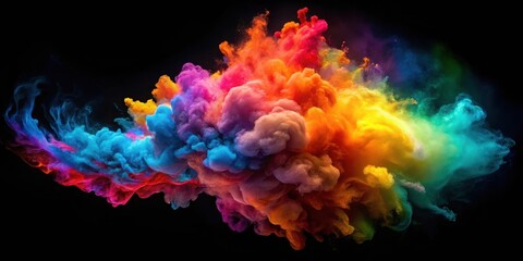 Fototapeta premium Swirling colorful smoke bursts into a vibrant explosion of abstract shapes and dynamic colors amidst a darkened background, explosive energy , nighttime sky