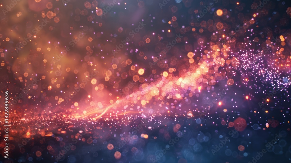 Poster the abstract picture about warm tone colorful particle lighting lights creating a blurred and festiv