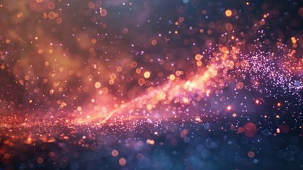 Fototapeta premium The abstract picture about warm tone colorful particle lighting lights creating a blurred and festive background. Sparkling lights evoke a sense of celebration and joy perfect for party theme. AIG53.