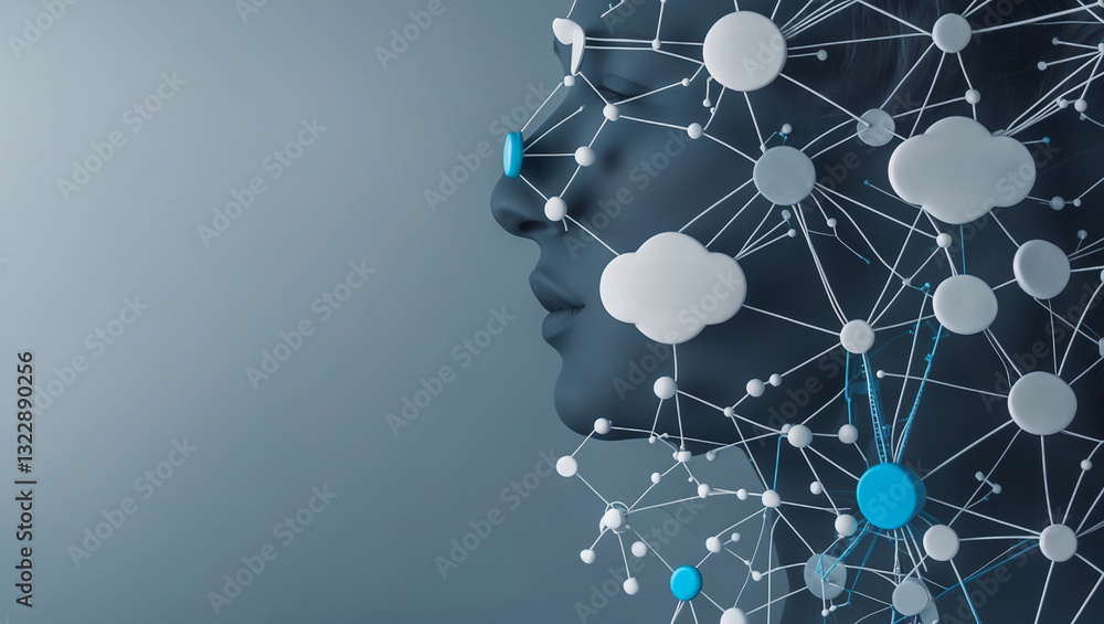 Poster futuristic ai concept with neural network visualization.