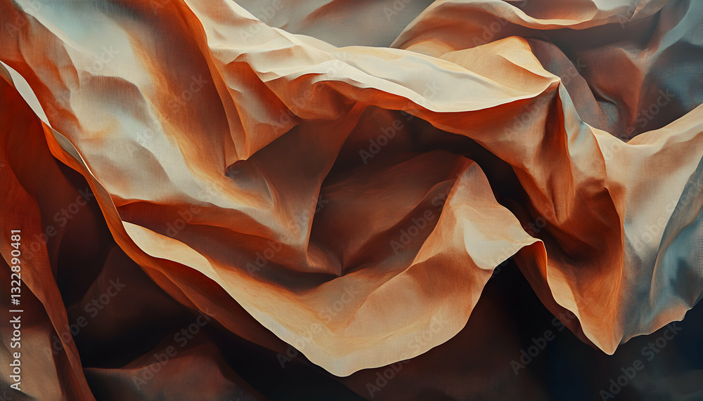 Poster abstract image of draped fabric in warm, earthy tones; rich textures and flowing folds create a visu