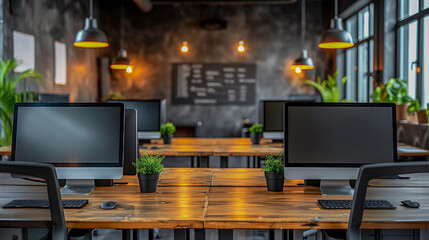 Modern Industrial Office Space with Wooden Desks