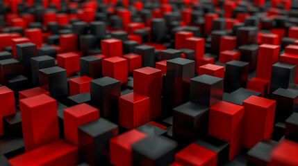 Futuristic Black and Red 3D Cubes in a Digital Landscape