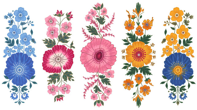 Symmetrical Floral Designs in Vibrant Vertical Panels