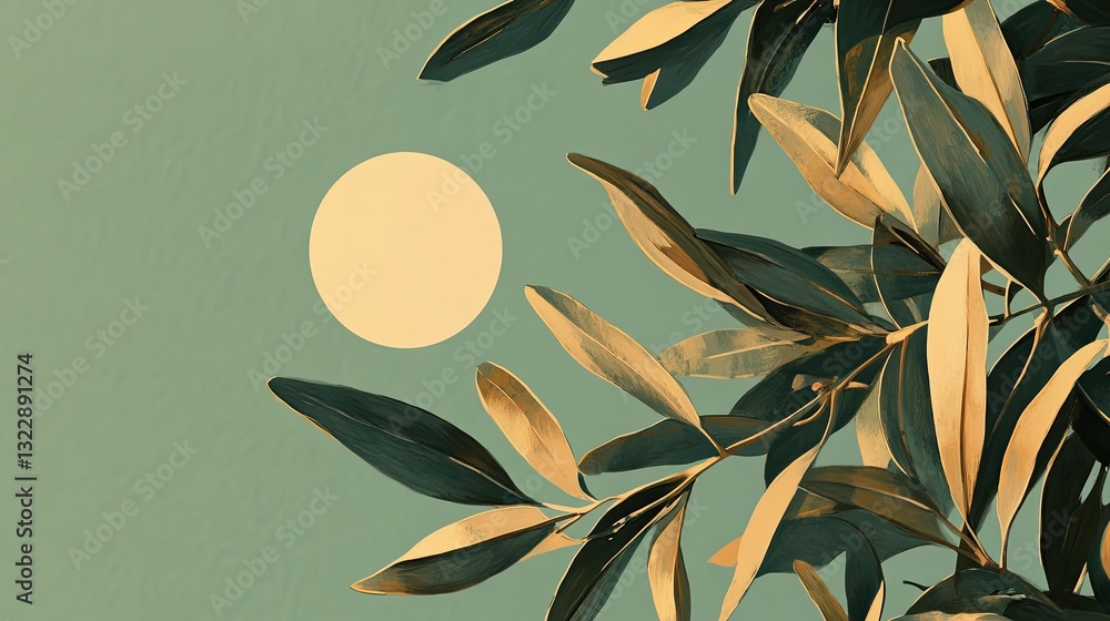 Poster elegant olive branch design with minimalist pastel background and a simple circle accent