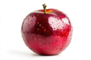 Fresh red apple with water droplets close up on a white background healthy fruit diet nutrition