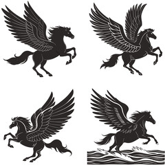 Fototapeta premium Majestic Winged Horses and Mythical Pegasus Silhouettes.