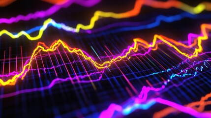 Abstract Neon Data Visualization with Bright Colorful Lines and Waves