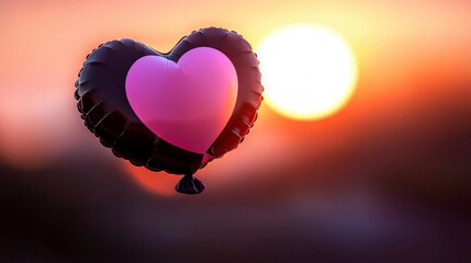 Fototapeta premium Pink Black Heart Balloon Sunset Romantic Love Symbol