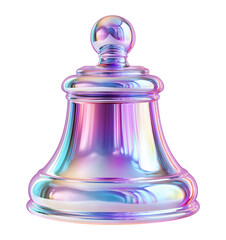 Shiny holographic bell with a smooth gradient effect, isolated on a transparent background
