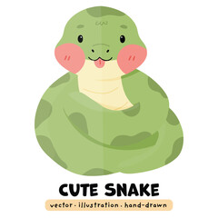 Cute Kawaii Snake, Hand drawn, Anaconda, Vector illustration