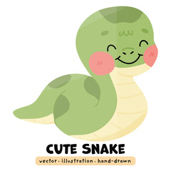 Cute Kawaii Snake, Hand drawn, Anaconda, Vector illustration