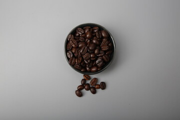 Coffee beans with scattered