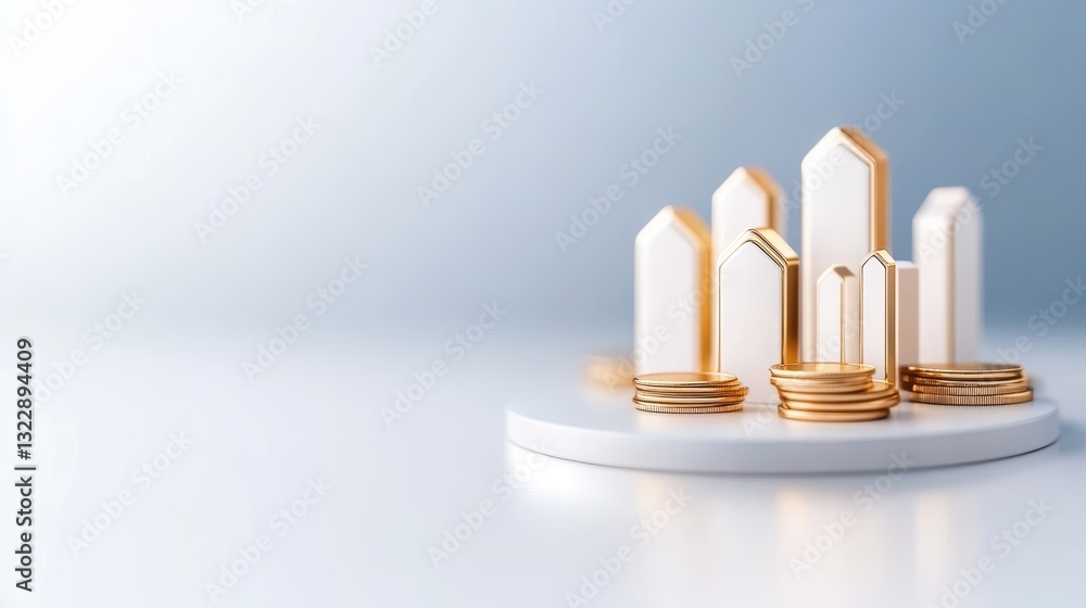 Poster elegant crystal formations with golden accents displayed on a smooth surface, creating a modern and 