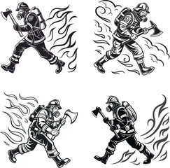 Fototapeta premium Heroic Firefighter Silhouettes Courage in Action.