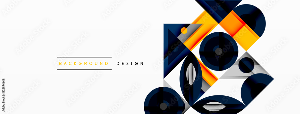 Aufkleber Geometric abstract composition with intersecting shapes, circles, triangles, and gradients, blending vibrant colors and dynamic contrasts to create a modern, futuristic visual design