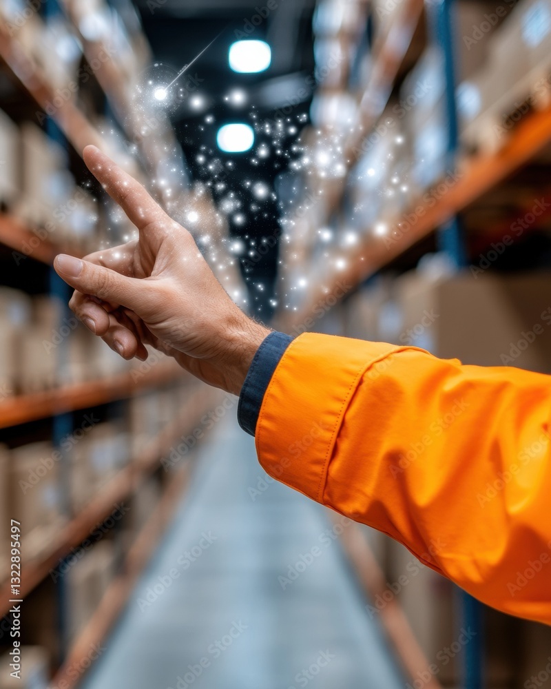 Aufkleber Augmented Warehouse Intelligence Next-Gen Logistics Worker Activating Mixed Reality Productivity Interface with Holographic Digital Interaction