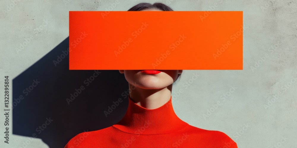 Poster Minimalist Chromatic Identity Bold Orange Geometric Portrait Exploring Visual Anonymity for Gen Z Digital Branding and Creative Expression