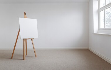 Blank Canvas on Easel in Bright Room Waiting for Artistic Creation