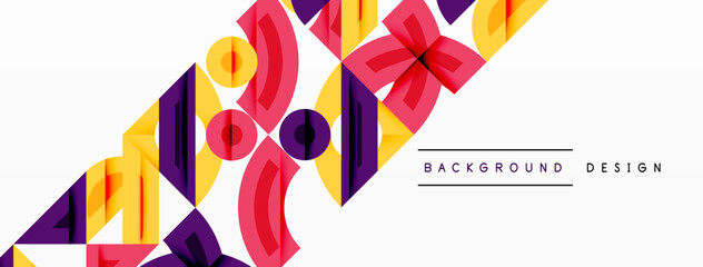 Abstract geometric background with shapes, featuring circular and rounded elements. Bold contrast, smooth gradients, dynamic composition, futuristic style