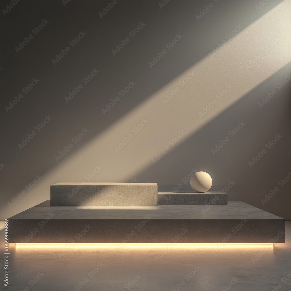 Poster elegant minimal scene with geometric shapes in soft lighting for stylish presentation or display