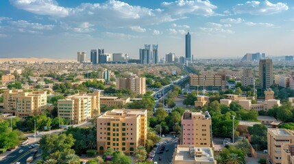 Obraz premium The stunning Riyadh skyline with a mix of modern and traditional buildings.