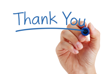 Hand with Blue Marker Ready to Write Thank You