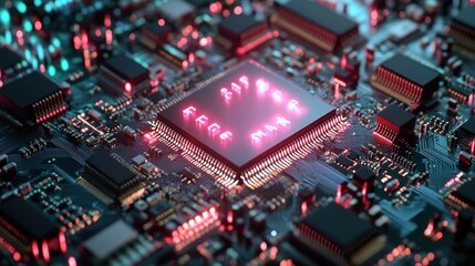 Obraz premium Close-up of a modern microchip with glowing elements