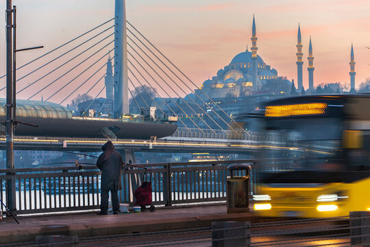 Twilight Angling on Galata Bridge, Istanbul