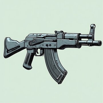A detailed drawing of an assault rifle against a pastel background