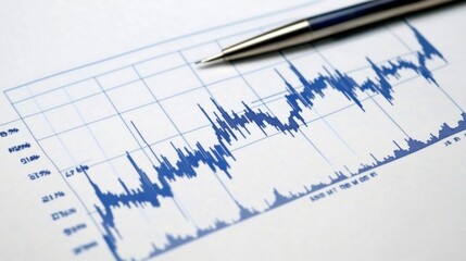 Close up View of Blue Graph Chart and Silver Pen on White Paper