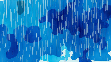 Abstract Bold Blue Rainfall Illustration with Dramatic Vertical White Raindrops, No People