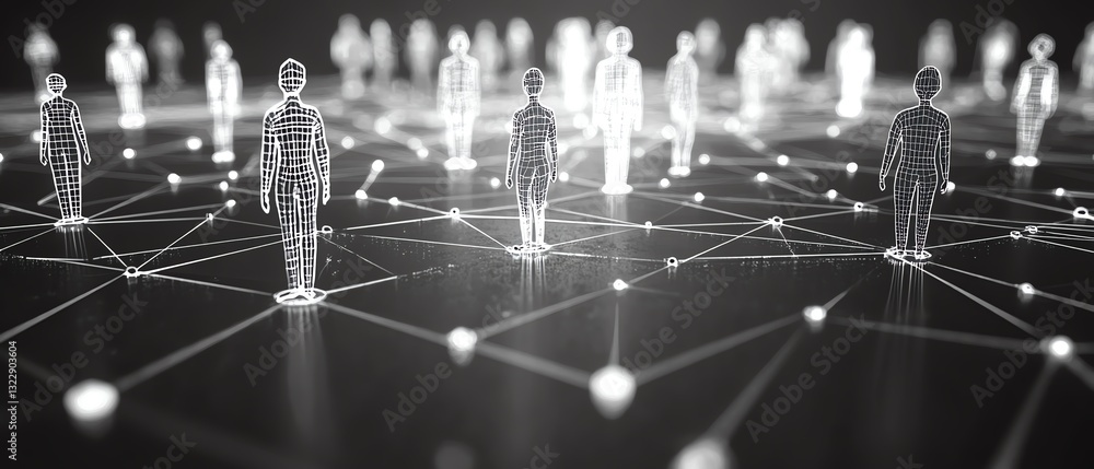 Aufkleber a monochrome depiction of interconnected human figures, illustrating the concepts of networking, col