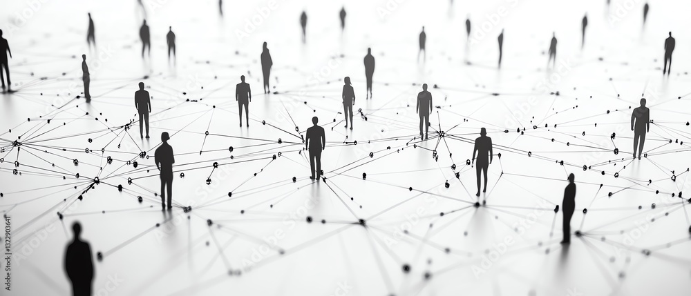Aufkleber a monochrome depiction of interconnected human figures, illustrating the concepts of networking, col