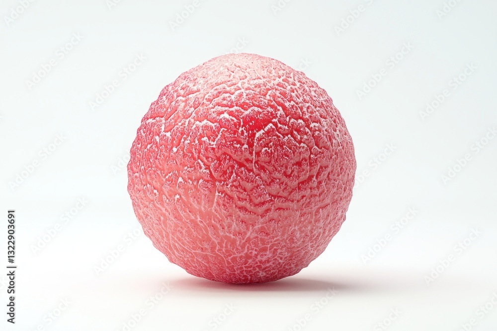 Poster Textured delight of a red spherical object on a luminous white background capturing artistic patterns in a studio shot